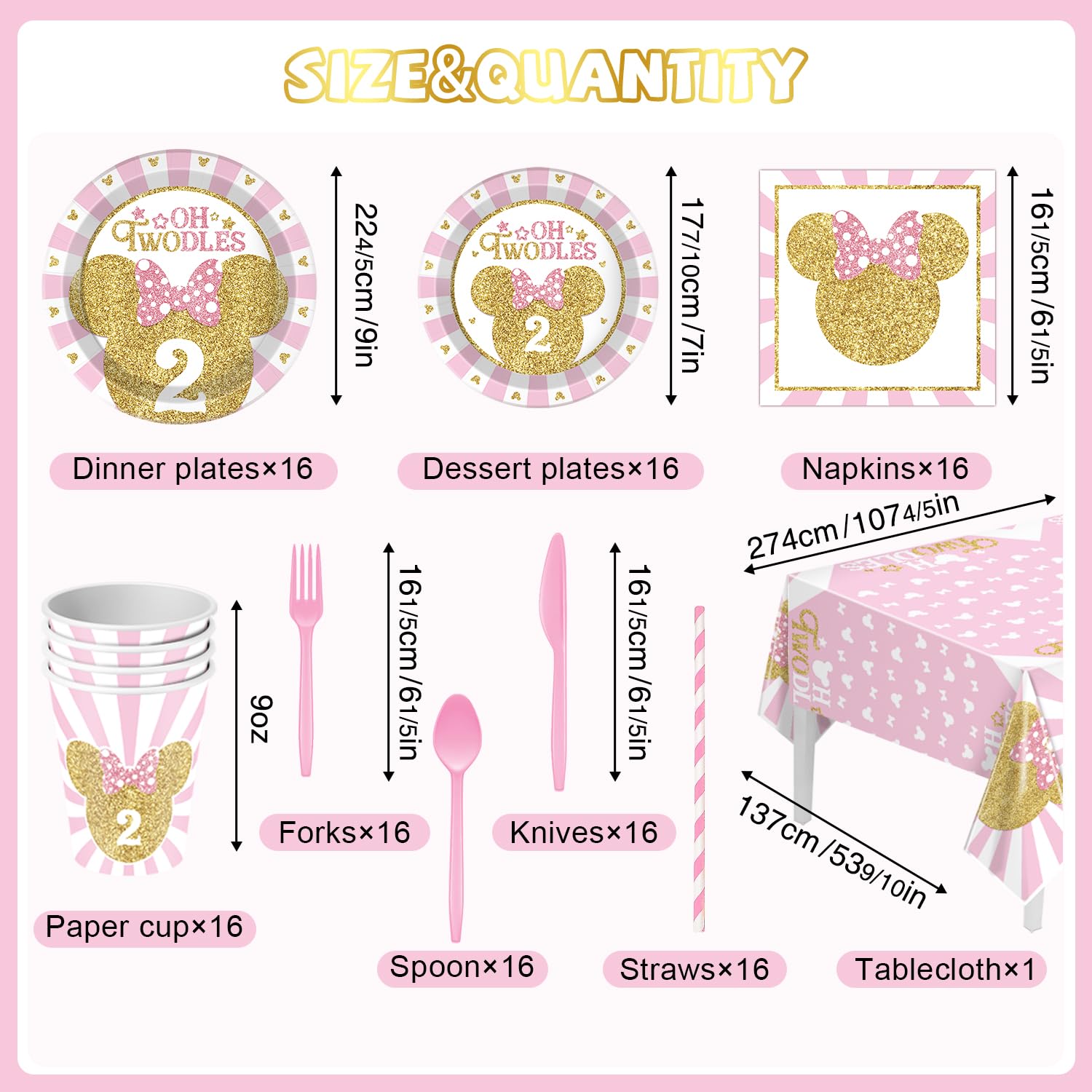 XSOOH Oh Twodles tablecloth protects surfaces and highlights the pink-gold theme.