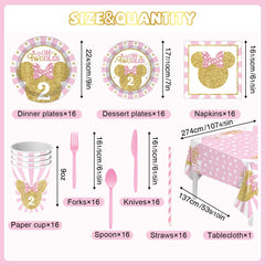 XSOOH Oh Twodles tablecloth protects surfaces and highlights the pink-gold theme.