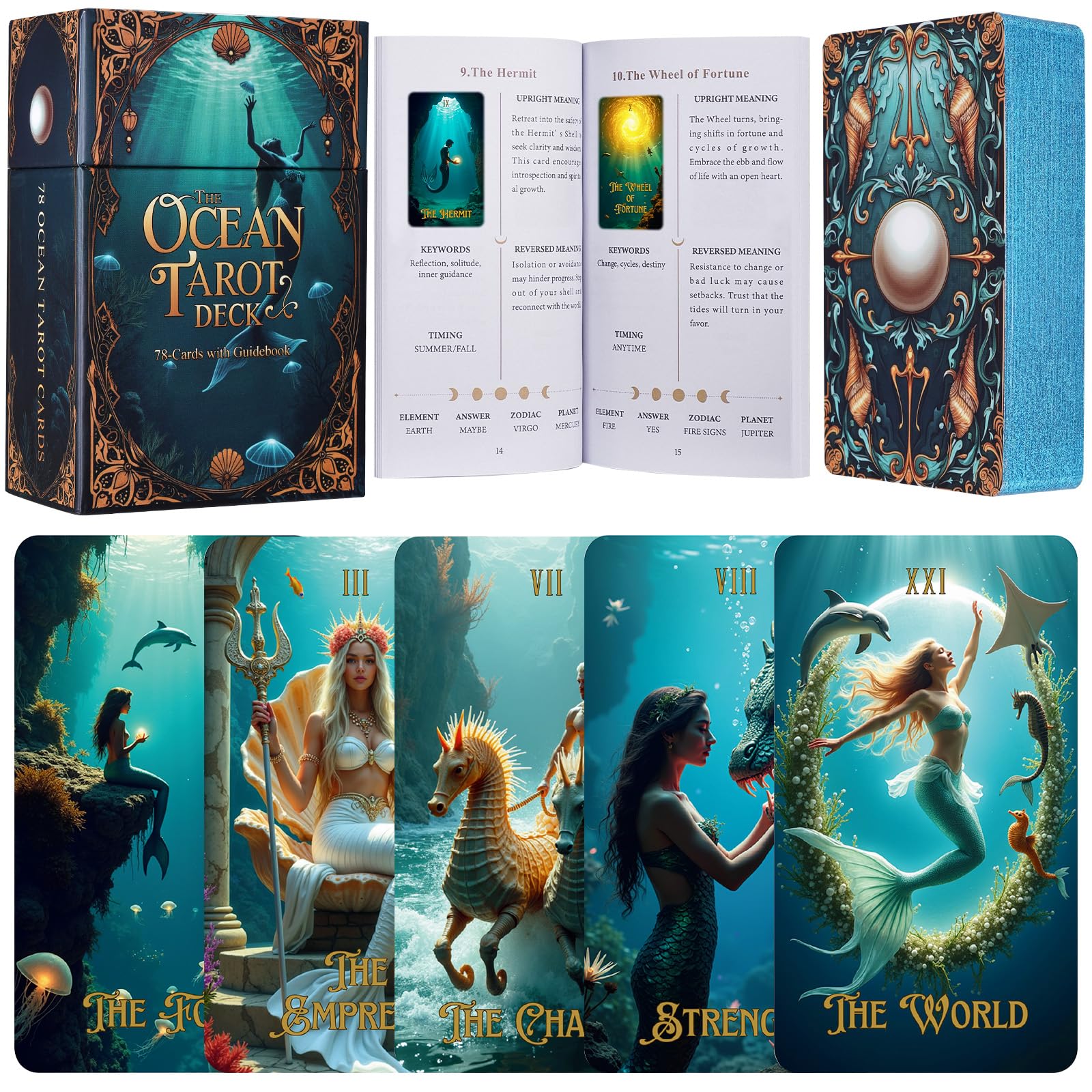 XSYLOHXL Ocean Tarot Cards with gold edge for elegant reading sessions
