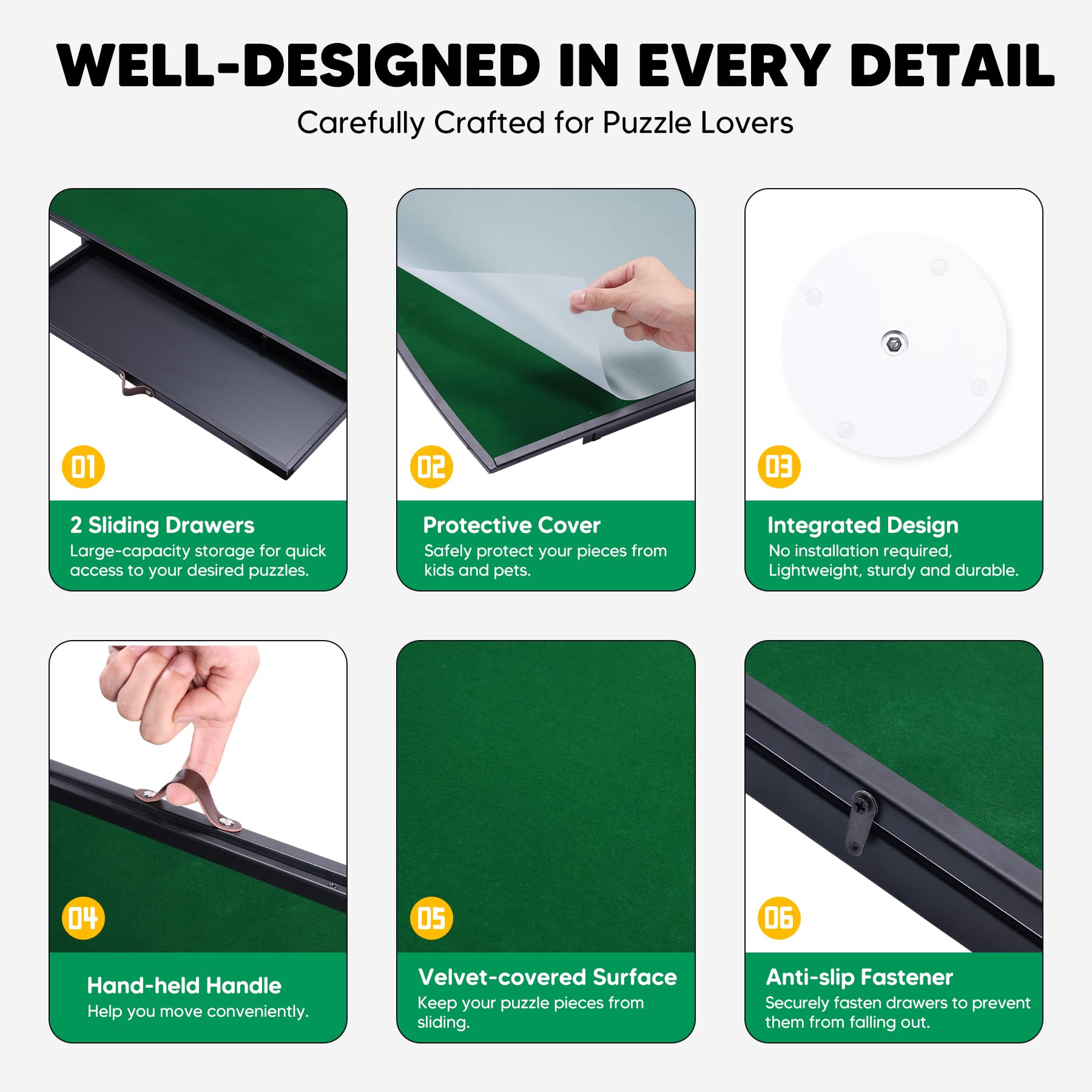 Xubialo puzzle cover protects pieces from dust between sessions.