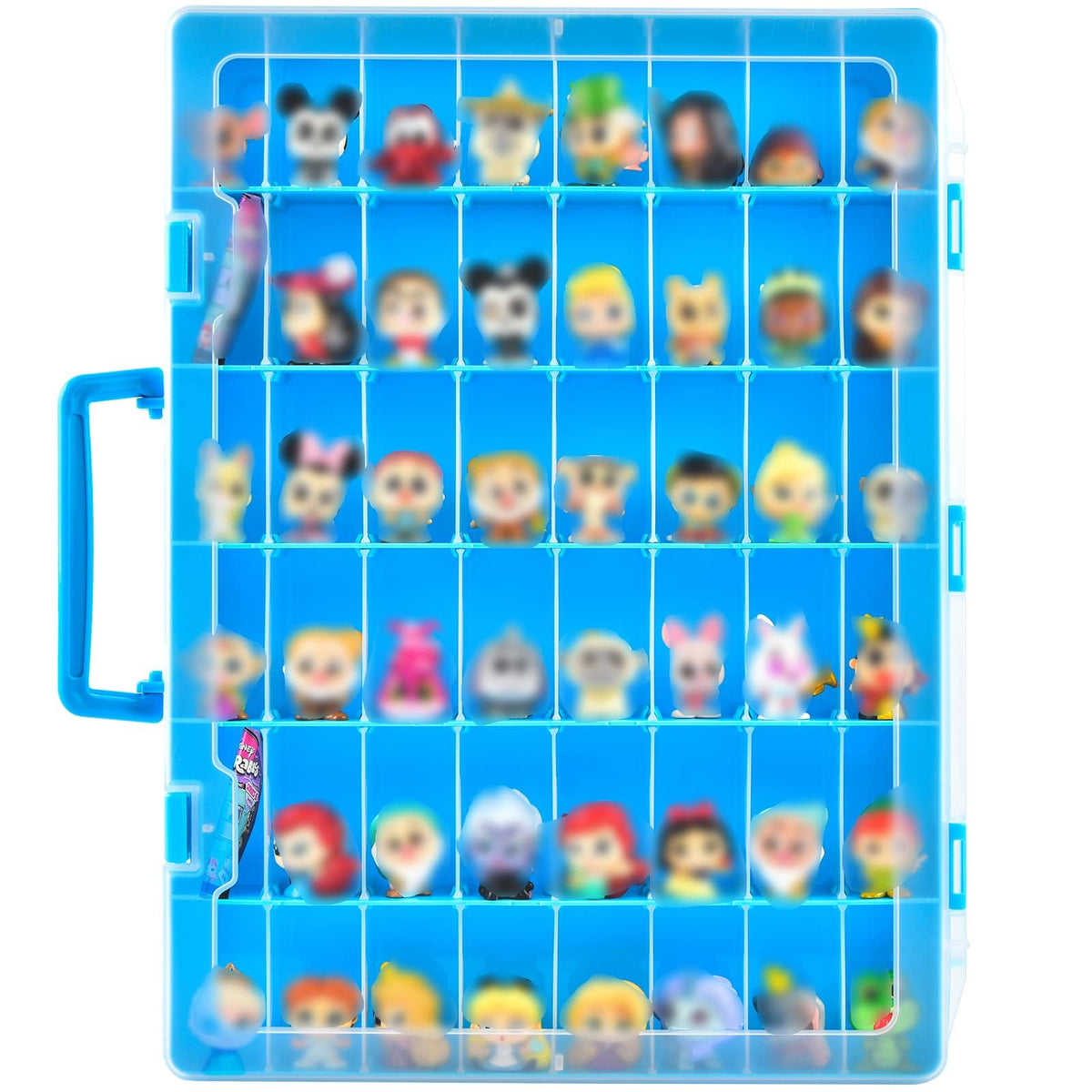 Xuerdon Disney Doorables display case blue front view shows clear visibility of figures