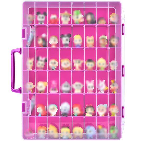 Xuerdon Doorables display case in purple front view shows organized storage for 28+ figures.
