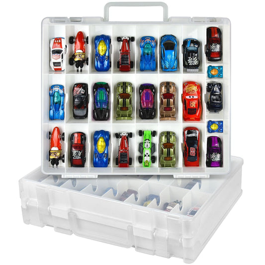 Xuerdon toy car storage organizer front view keeps 48 compartments neatly organized.