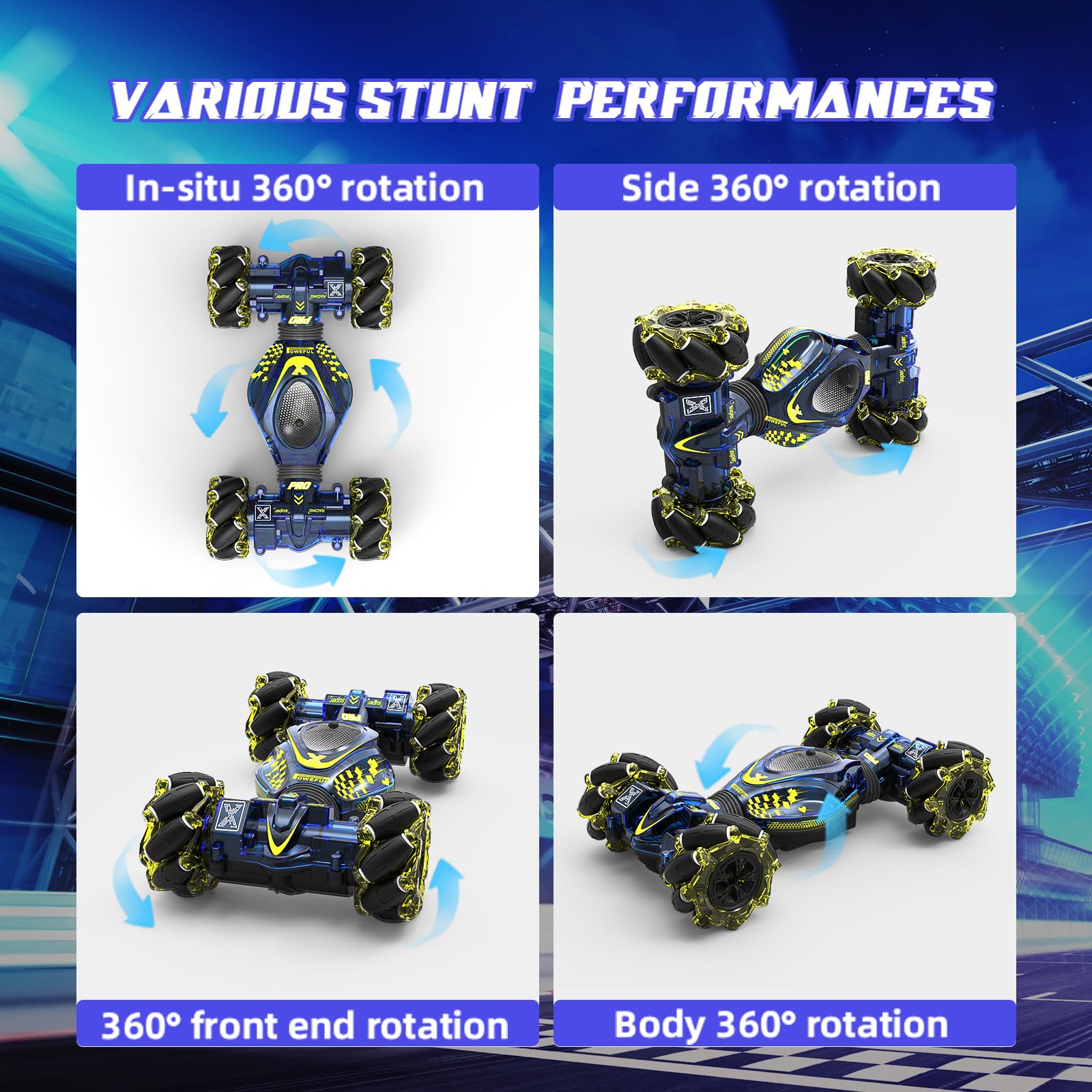 XUERENTECH gesture sensing RC stunt car top view with bright lights