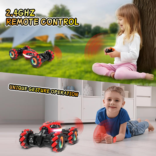 XUERENTECH Spider Gesture RC Car side view showing omnidirectional mecanum wheels for versatile movement.
