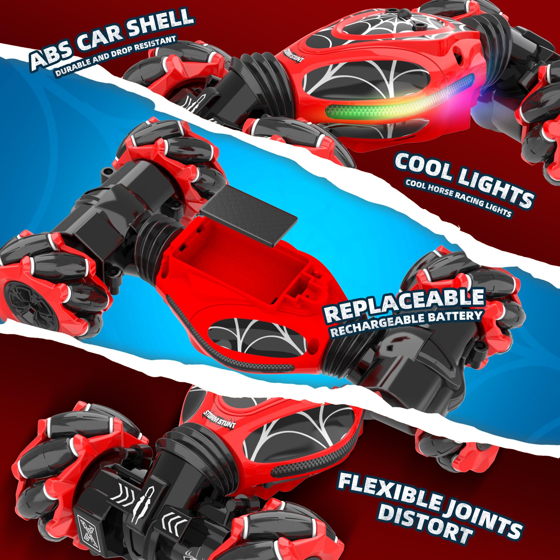 XUERENTECH Spider RC Car Mecanum wheels for smooth 360° drifts.