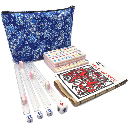 XuMoZC mini mahjong tiles in pink, blue, and green for portable play