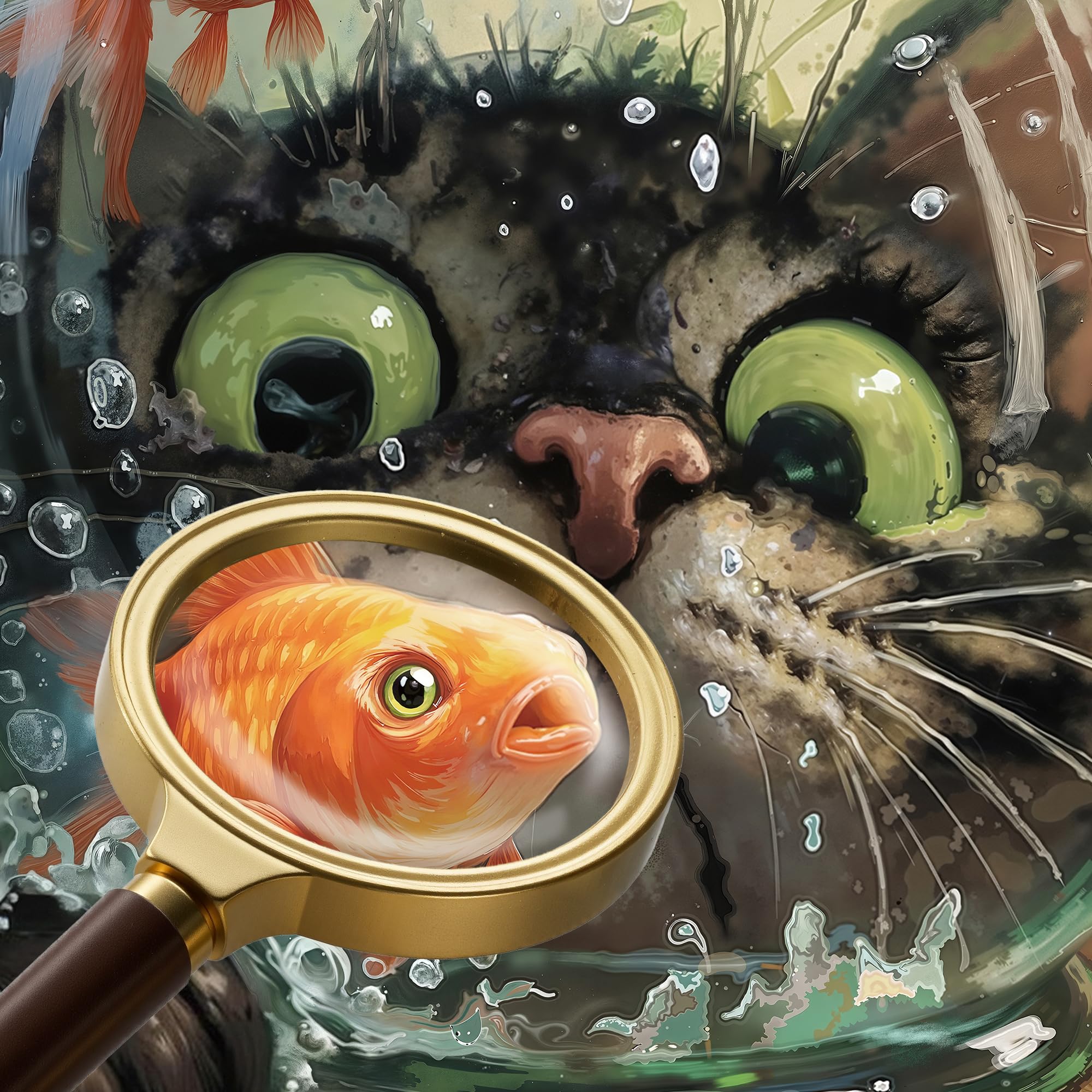 XURLEQ Curious Cat puzzle artful design reveals playful kitten and fish scene.