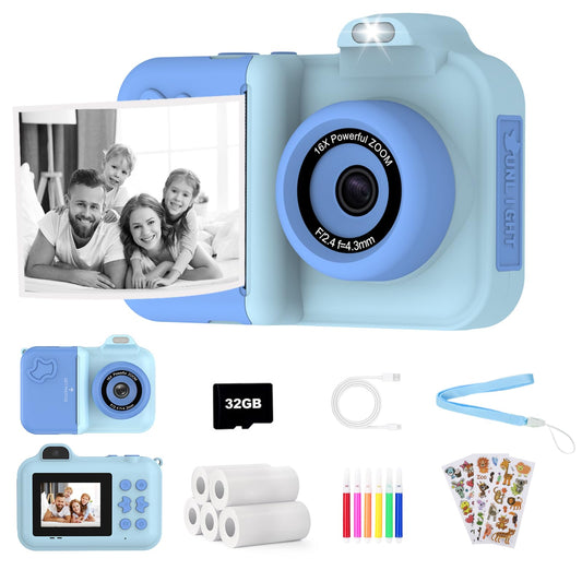 Xuweicn Kids Camera Instant Print front view shows easy grip for small hands.