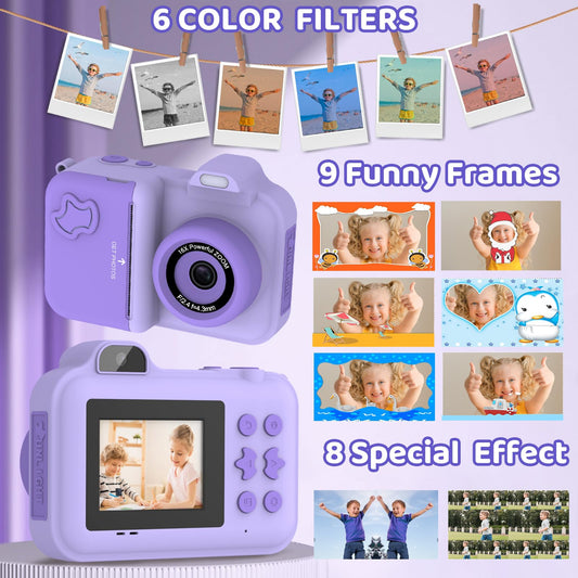 Xuweicn kids camera back view shows rear lens and controls