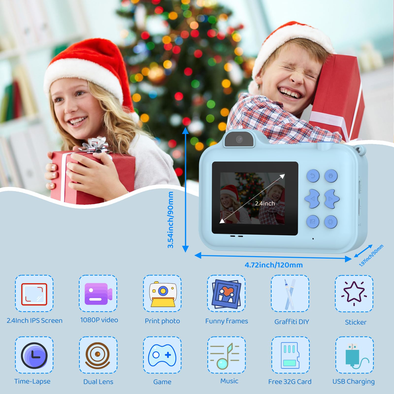 Xuweicn Kids Camera Instant Print selfie mode enables quick self-portraits.