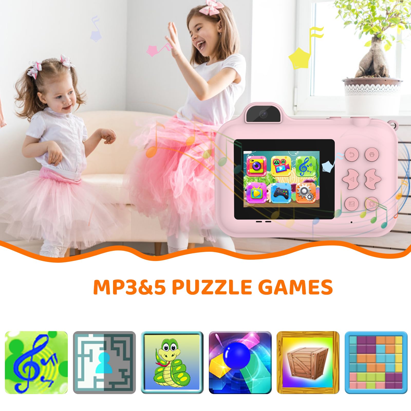 Xuweicn Kids Camera Paper Rolls Included enables instant black-and-white prints.