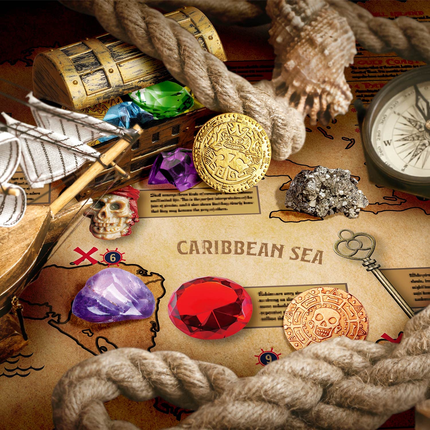 XX Jumbo Pirate Dig Kit gold coins sparkling during treasure discovery