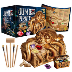 XX Jumbo Pirate Dig Kit treasure chest revealed with gems and coins for imaginative play