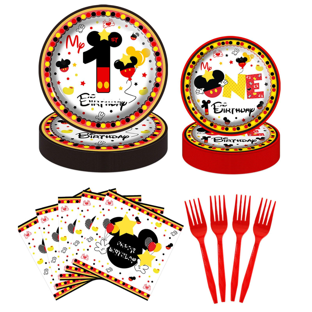 XXDecor red cartoon 9-inch plates for lively first birthday party