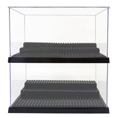 XXINSHI minifigure display case with black base protects figures from dust while on display.