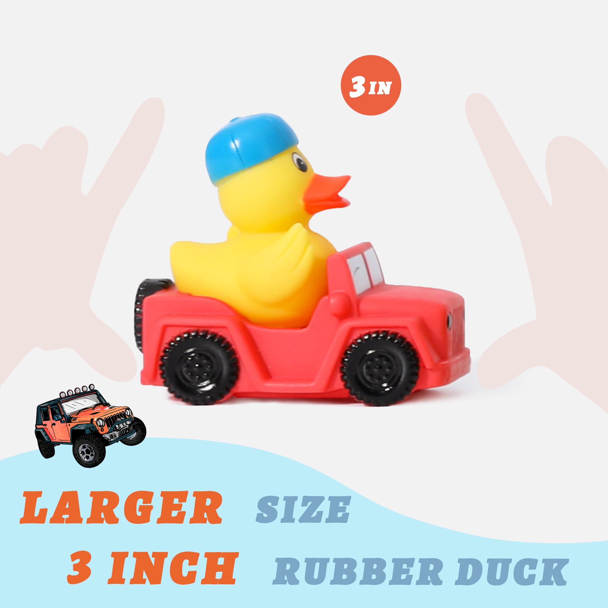 XY-WQ Jeep Duck bath time play scene demonstrates durable, kid-safe rubber.