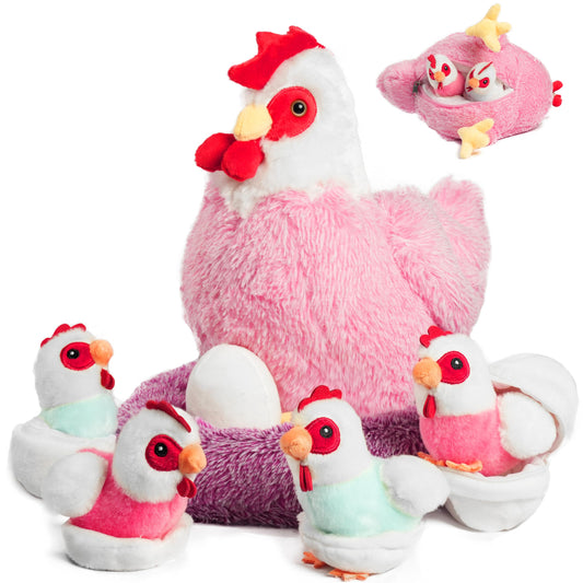 XYHQYB 9 in 1 chicken stuffed animal set, cozy pink plush for imaginative play