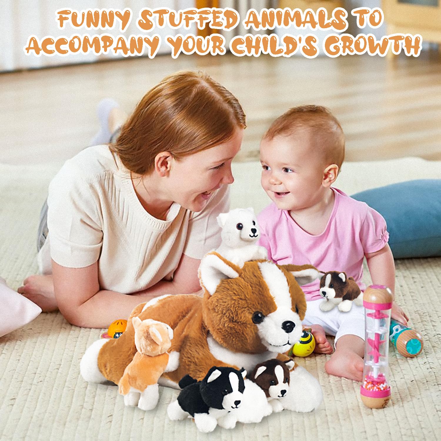 XYHQYB 16-inch mommy corgi with puppies enhances room decor and playtime