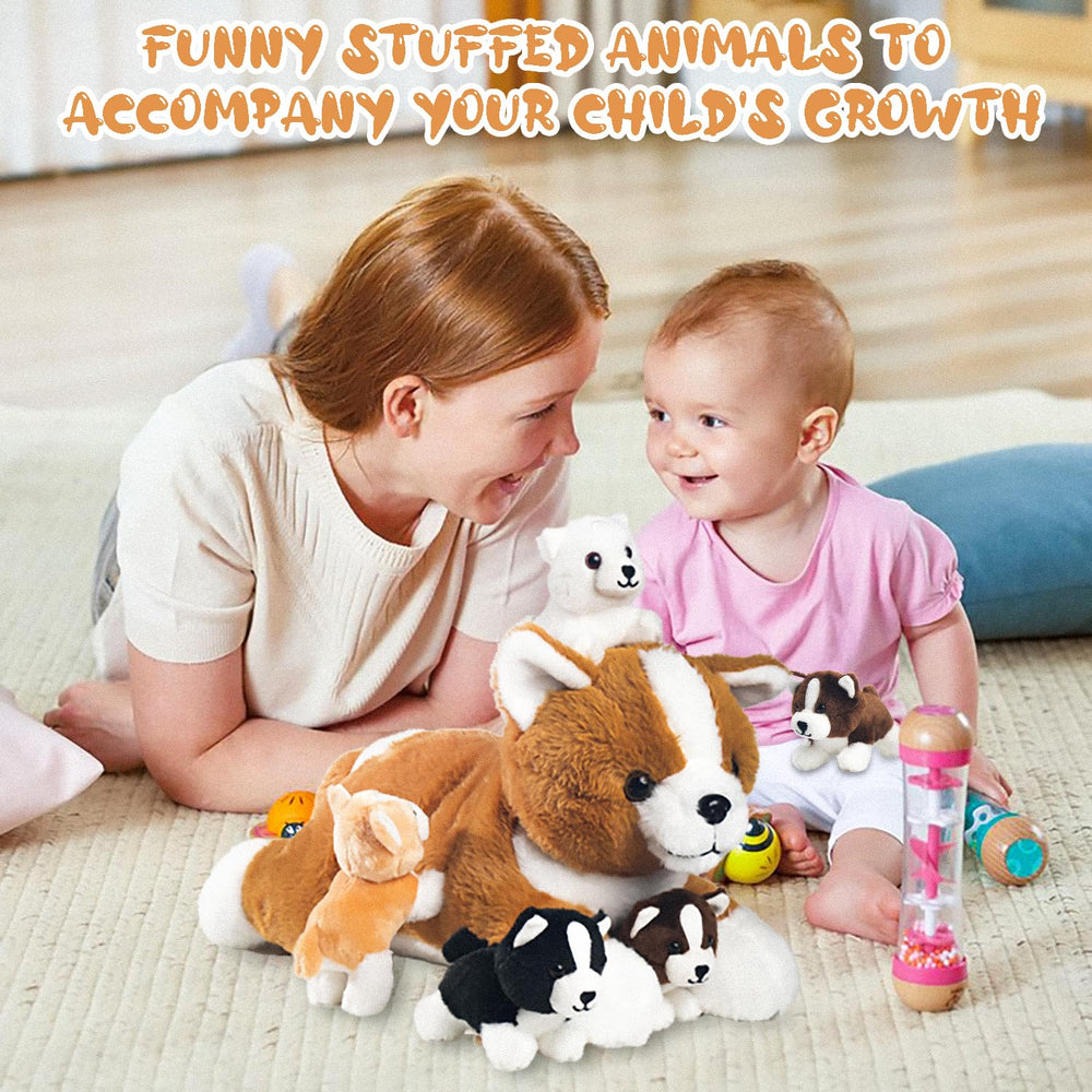 XYHQYB 16-inch mommy corgi with puppies enhances room decor and playtime