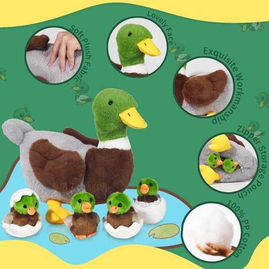 XYHQYB Mallard Duckling Plush with four babies for imaginative play
