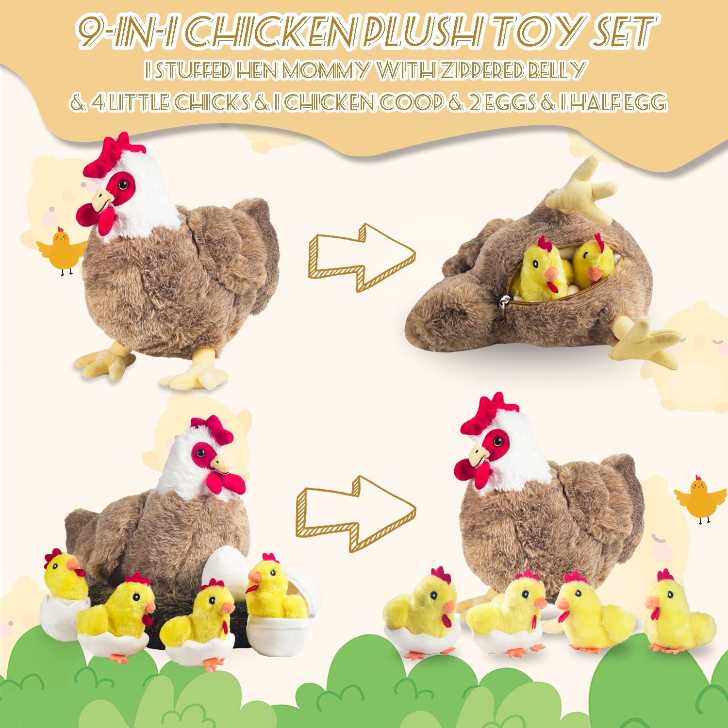 XYHQYB mommy hen plush a soft, friendly cuddle partner.