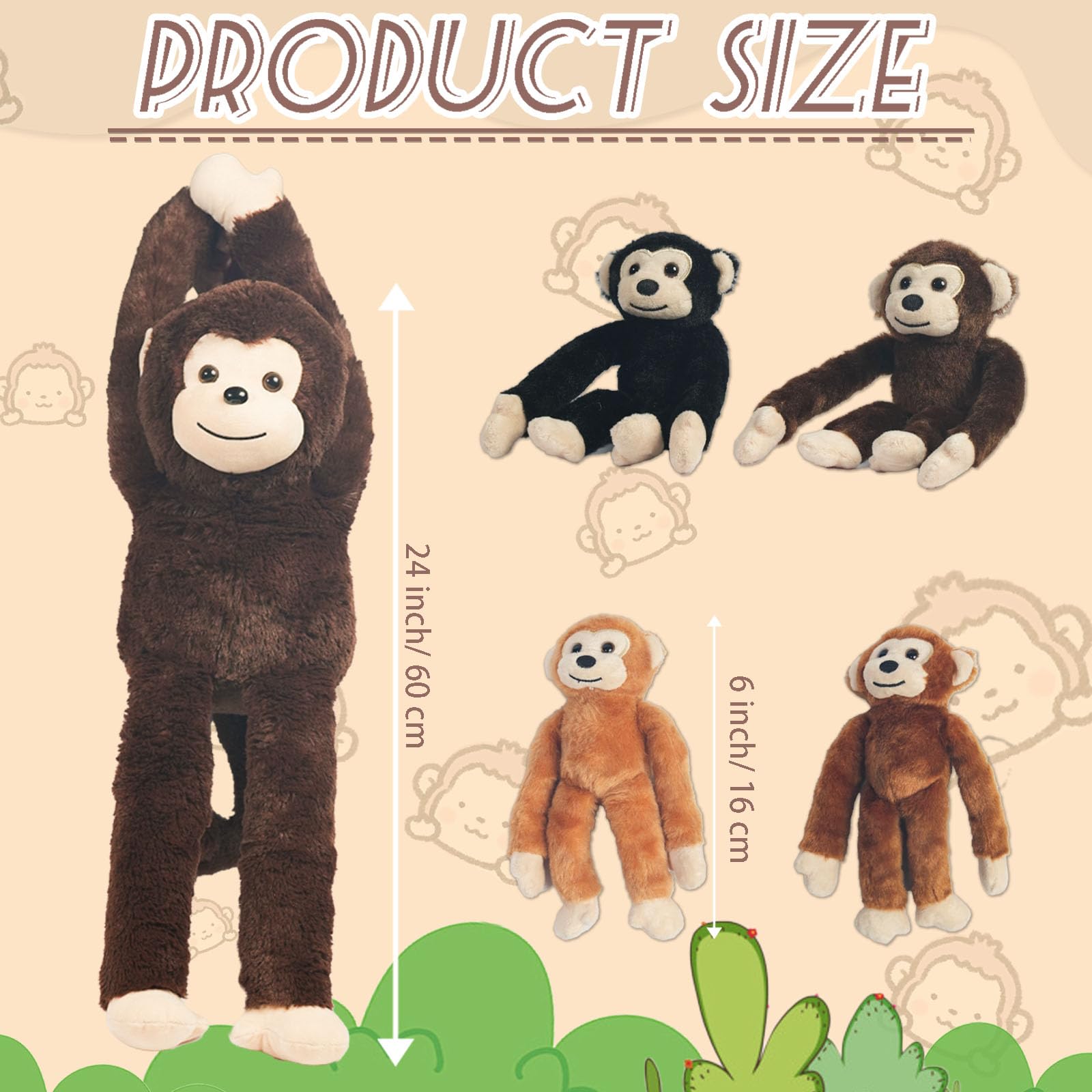 XYHQYB monkey plush set baby-3 offers squeezable limbs for adventurous pretend play.