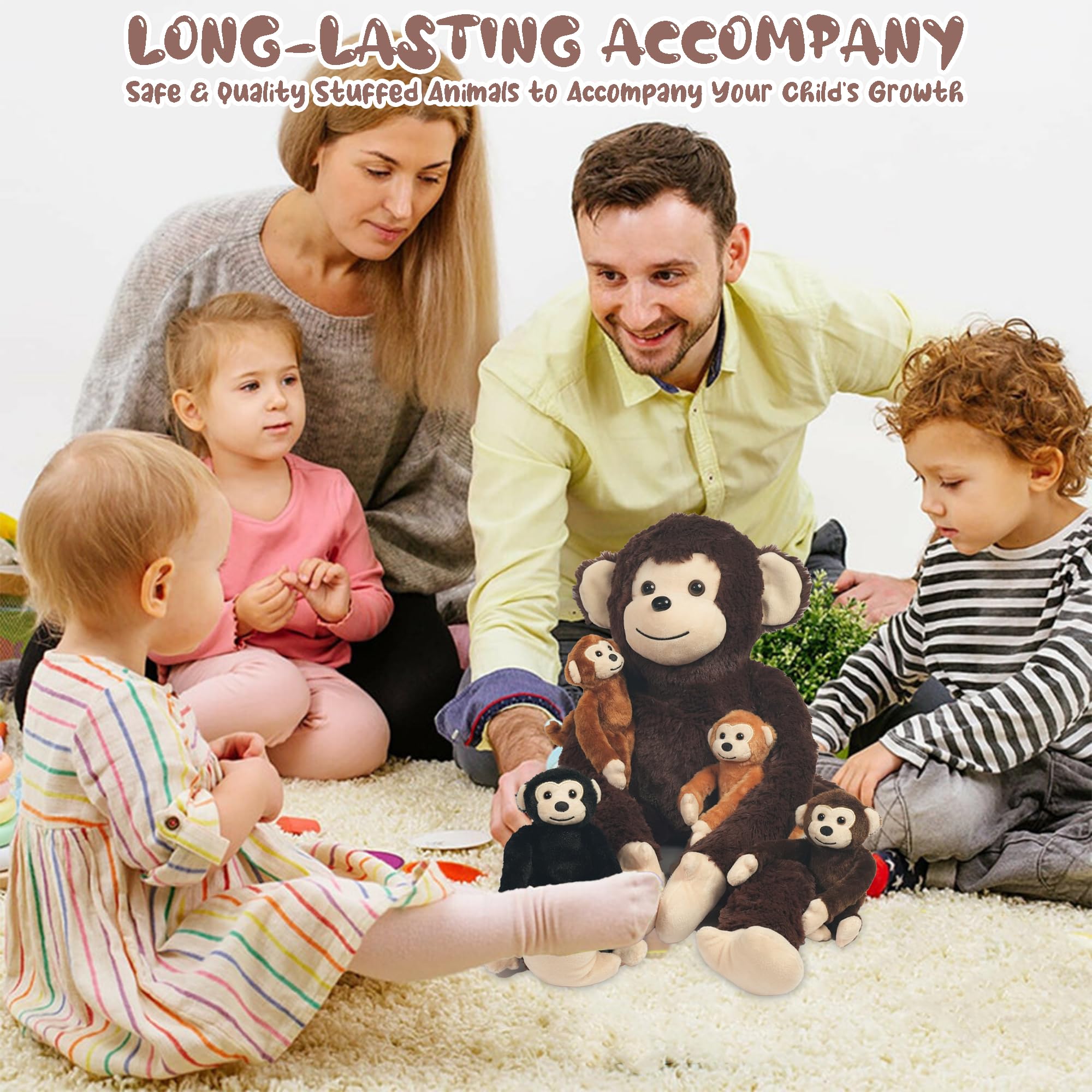 XYHQYB monkey plush set hanging-usage demonstrates doors, curtains, and trees as display.