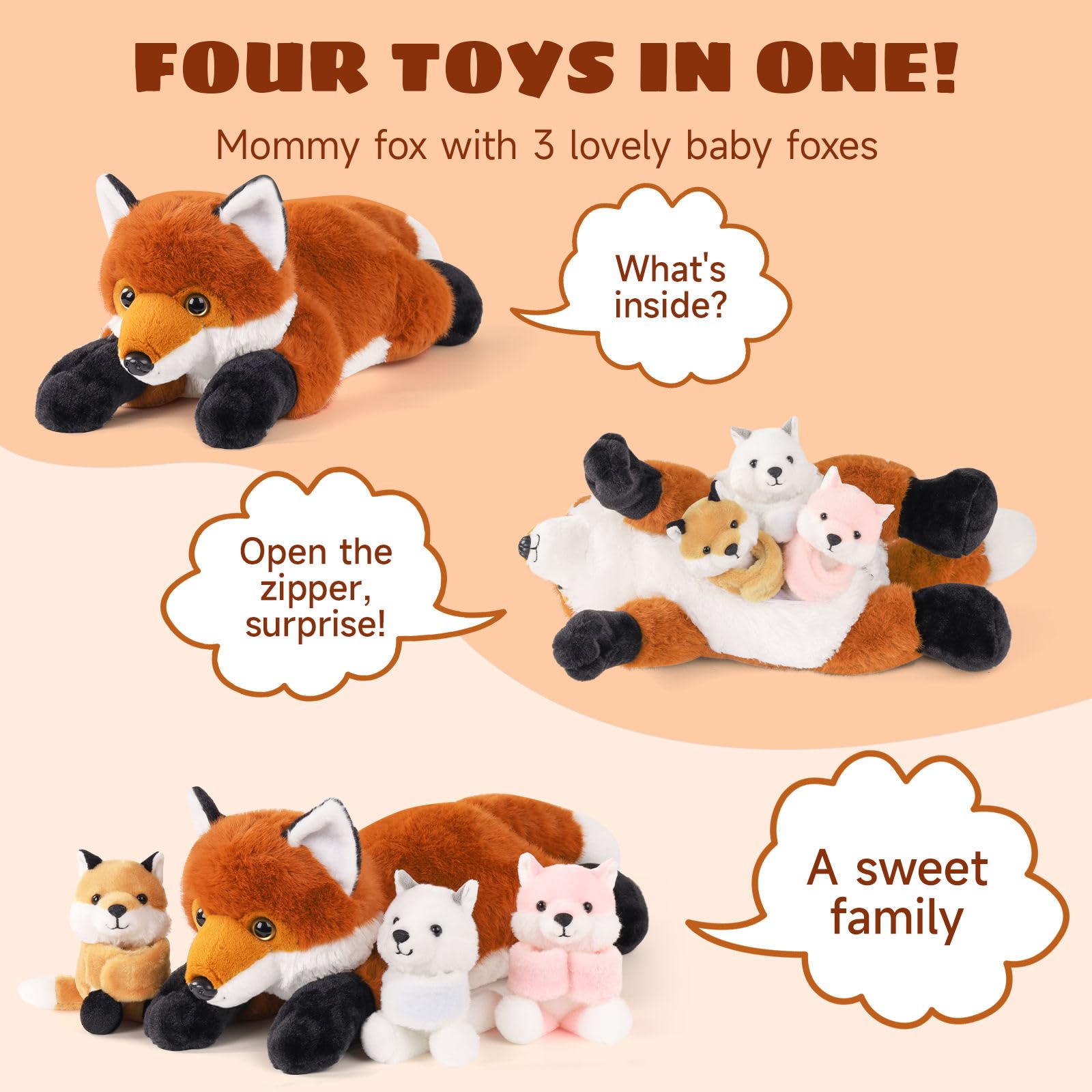 XYHQYB soft plush fabric and PP cotton fox; gentle hug friendly.