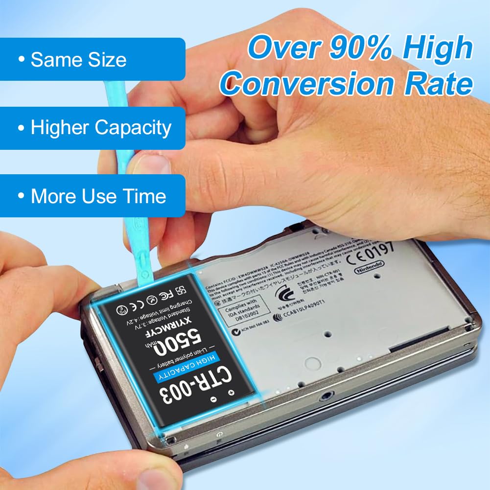 XYIRMCYF replacement battery compatible with CTR-003/CTR-001 3DS/2DS models.