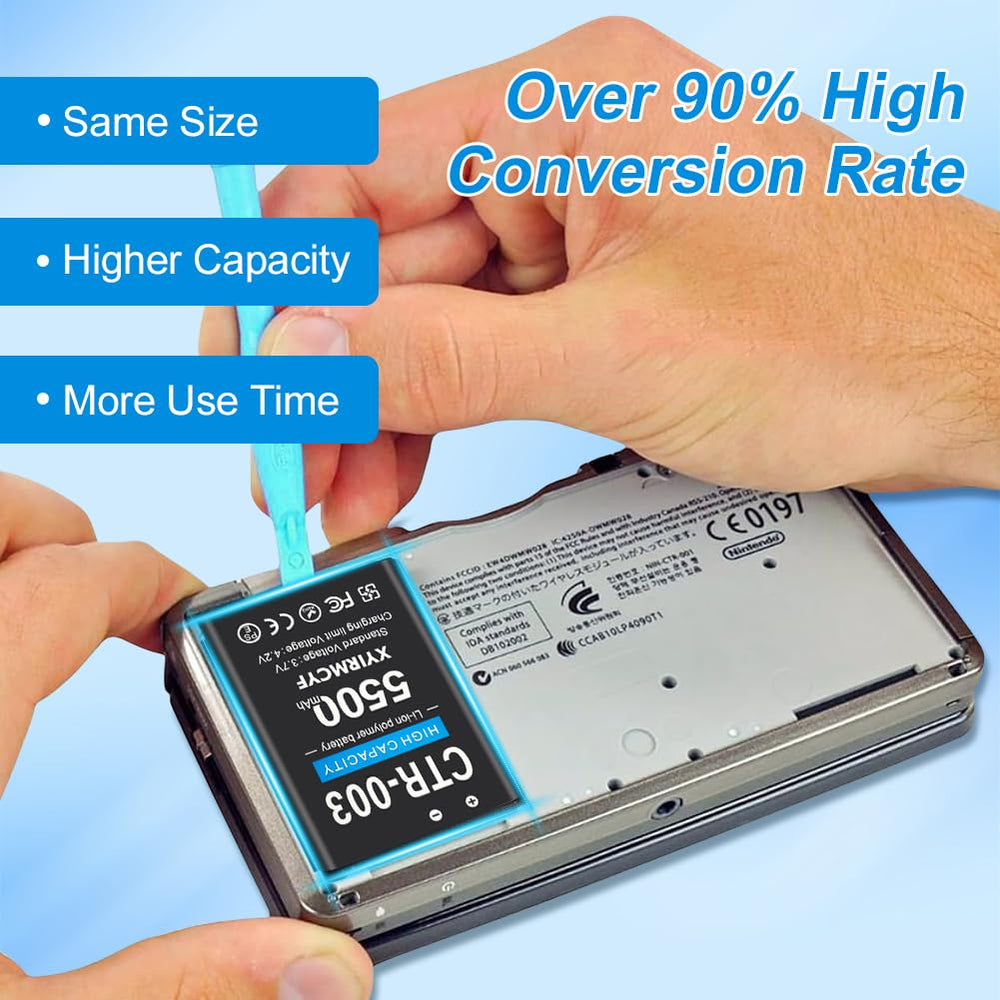 XYIRMCYF replacement battery compatible with CTR-003/CTR-001 3DS/2DS models.