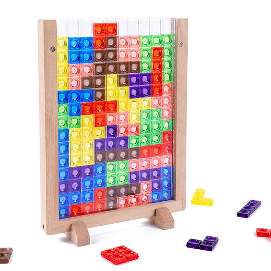 Xylolin wooden blocks puzzle on vertical board engages kids
