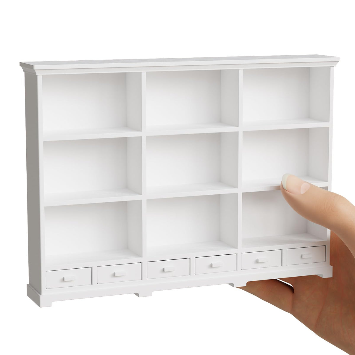 XYMTOY dollhouse bookshelf front view for tidy miniature displays