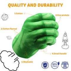 XYMTOY soft Lycra outer material shown on green superhero gloves for comfortable wear