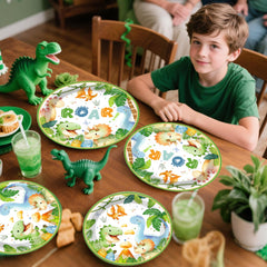 Xynic dinosaur tableware for 25 simplifies setup and cleanup