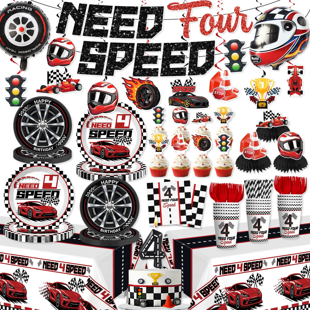 Xynic Need Four Speed banner brightens birthday decor with bold, race-themed flair.
