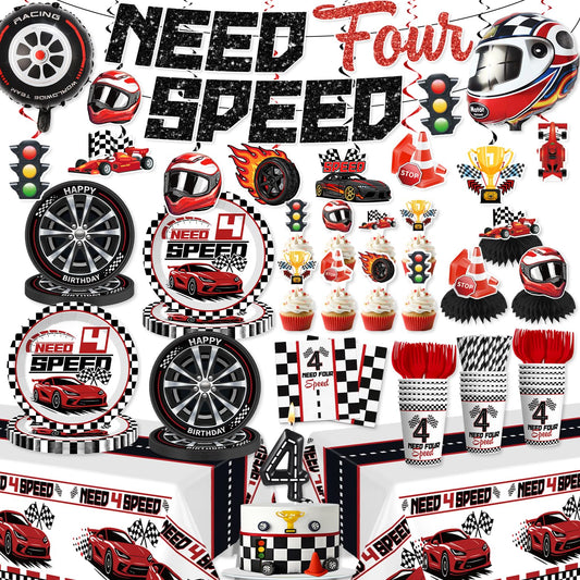 Xynic Need Four Speed banner brightens birthday decor with bold, race-themed flair.