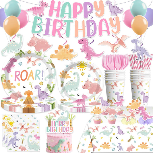 Xynic pastel dinosaur banner for a festive birthday backdrop