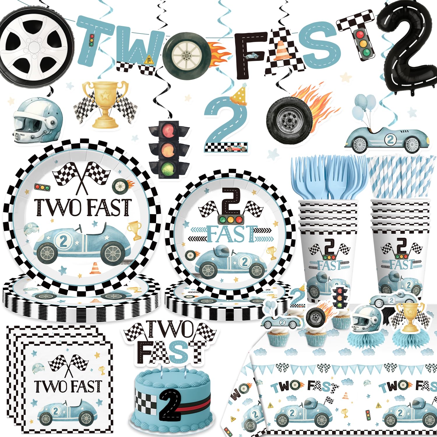 Xynic Two Fast birthday banner decor creates a bright party backdrop.