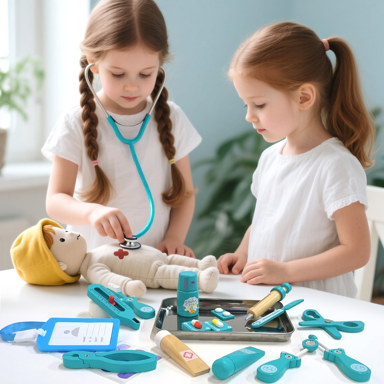 XZZO Doctor Kit wooden syringe for safe tactile play and motor skills