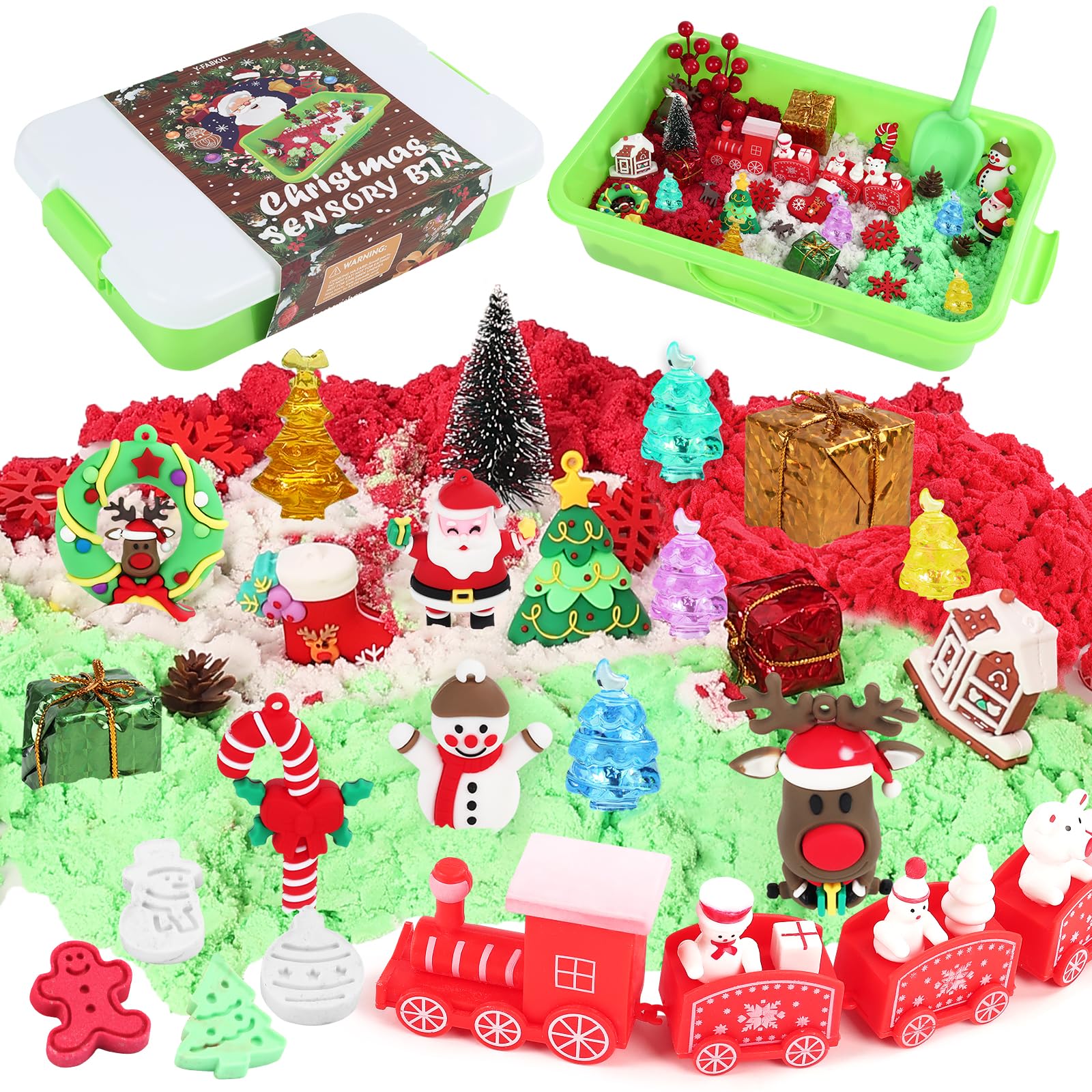 Y-FABKKI Christmas sensory bin with Santa's train for imaginative play
