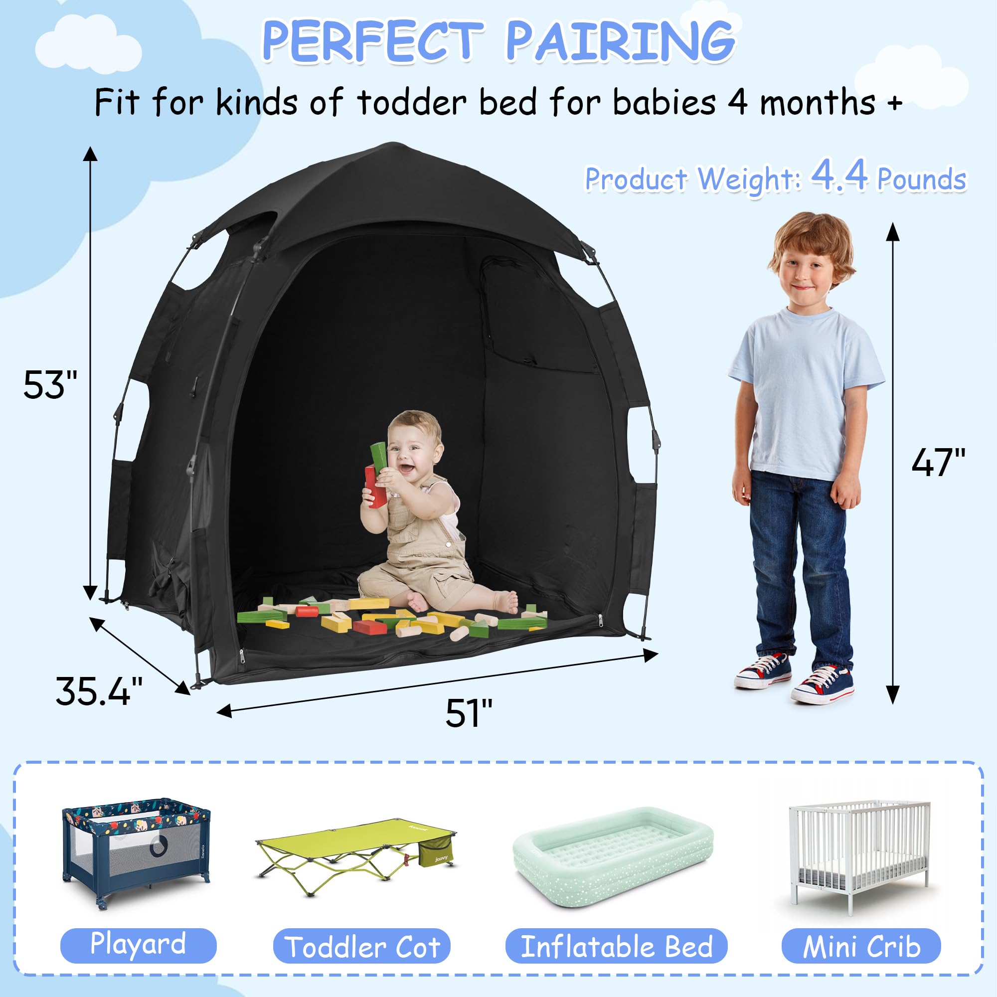 YABORAS Sleep Tent 3D air holes promote airflow for cooler sleep
