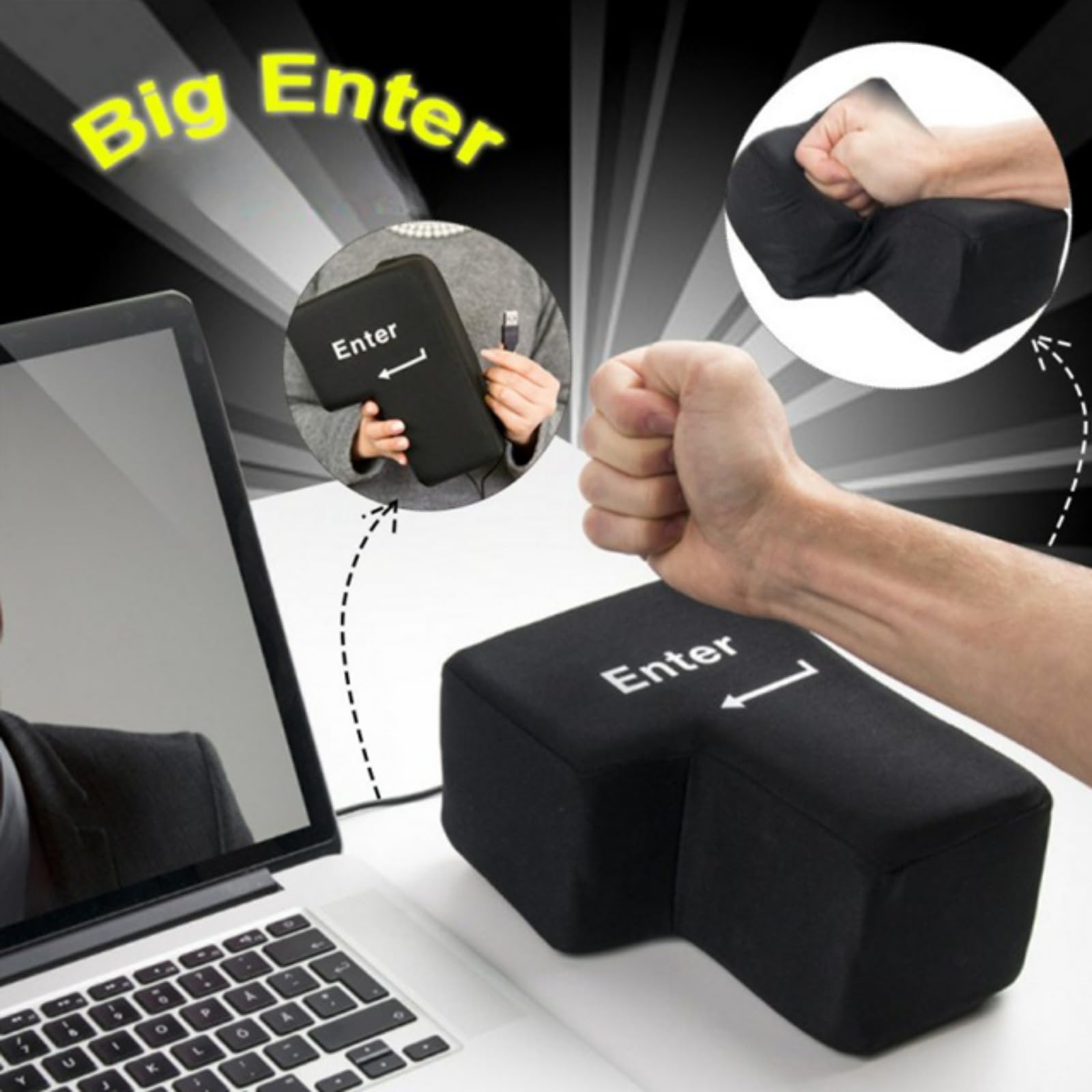 YADILLO Giant USB Enter Key front view showing oversized plush button for comfortable desk use.