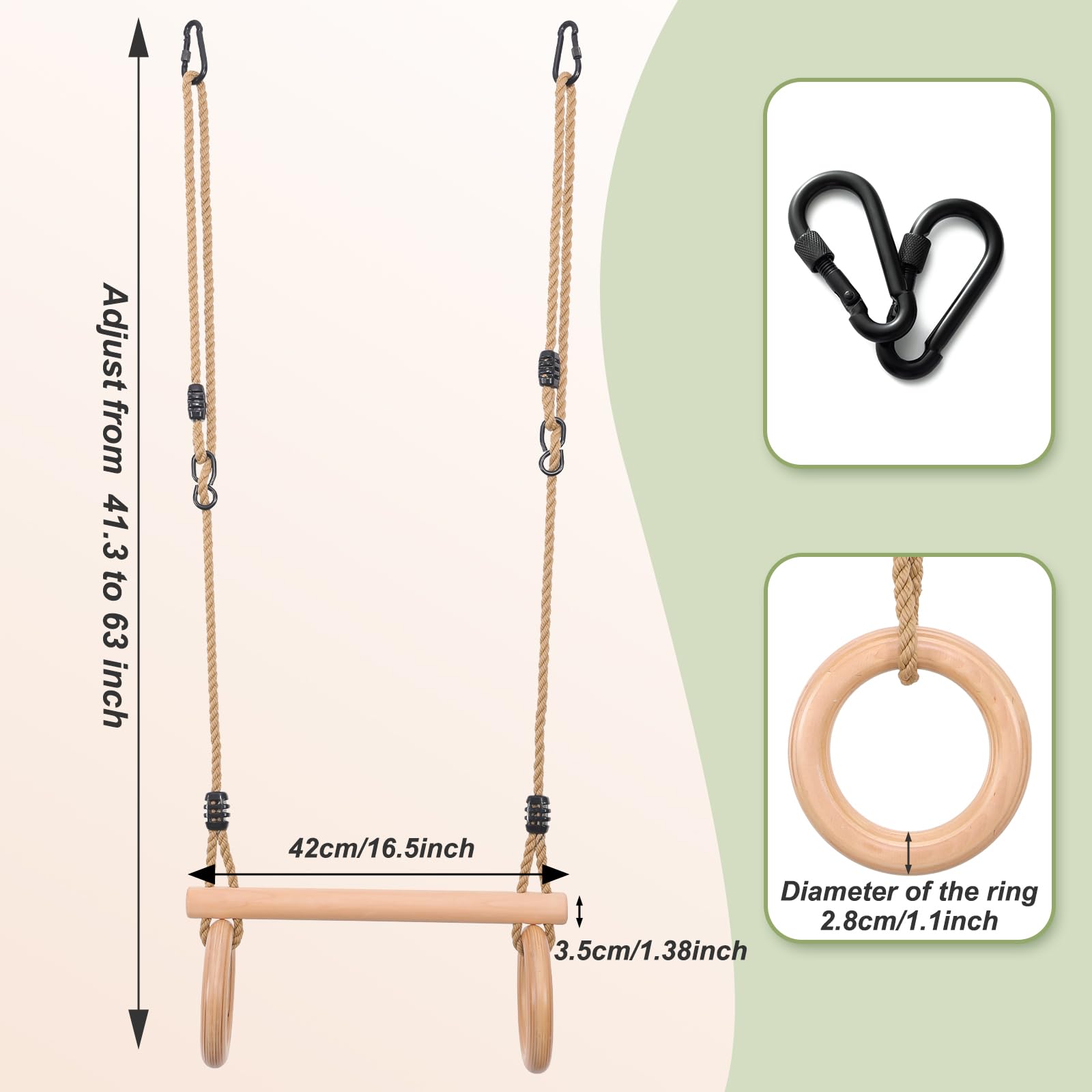 YAERSI adjustable rope 10 mm, enabling height customization for growing children.