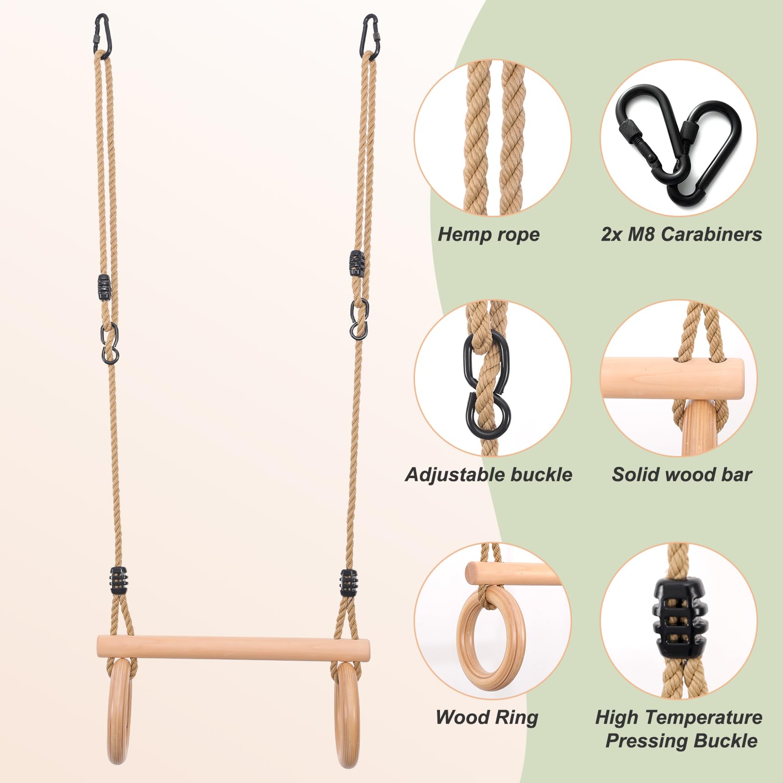 YAERSI wooden gym rings for kids, boosting grip and upper body coordination.