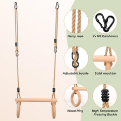 YAERSI wooden gym rings for kids, boosting grip and upper body coordination.