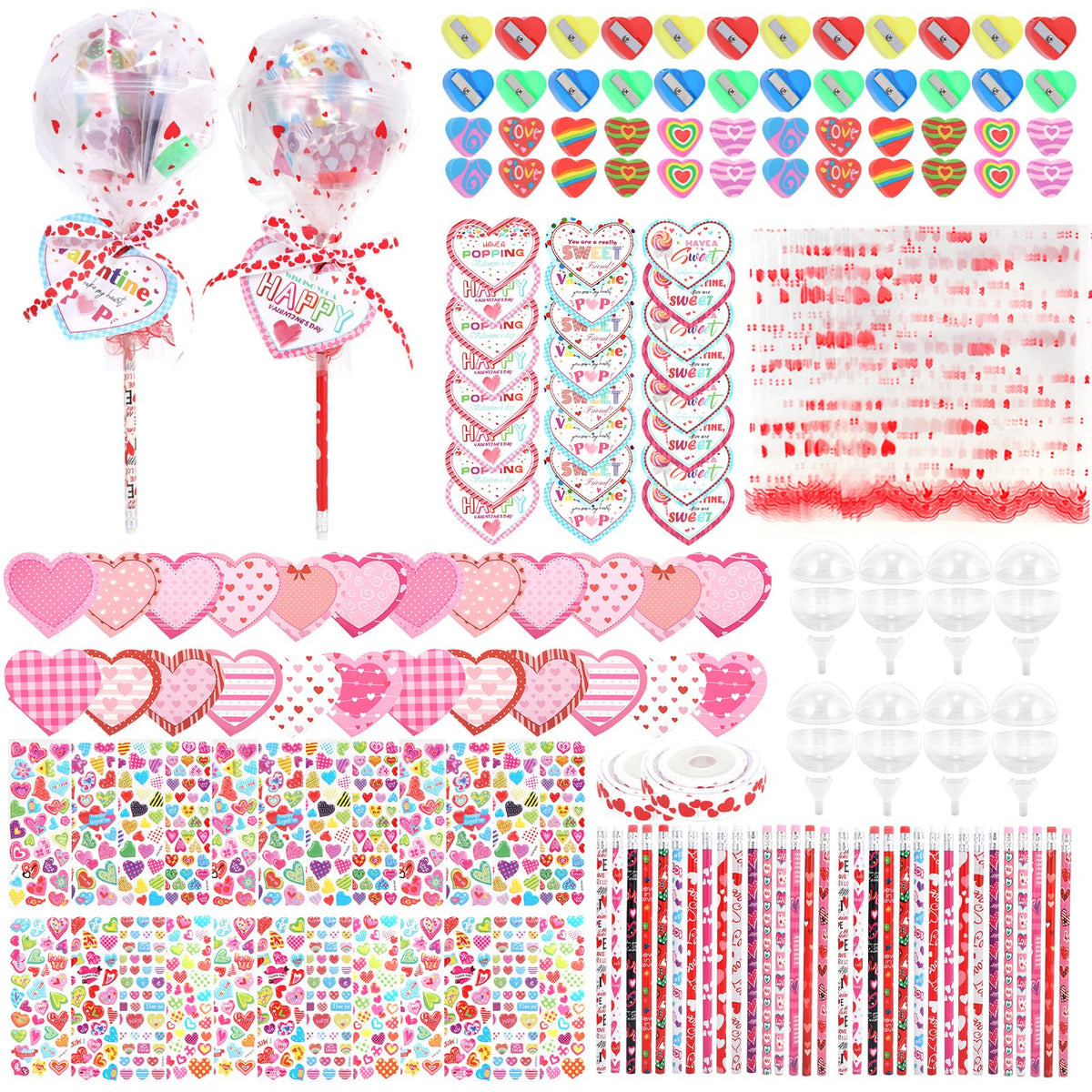 Yaeyia Valentines giant lollipop stationery set with pencils and stickers for classroom gifting.