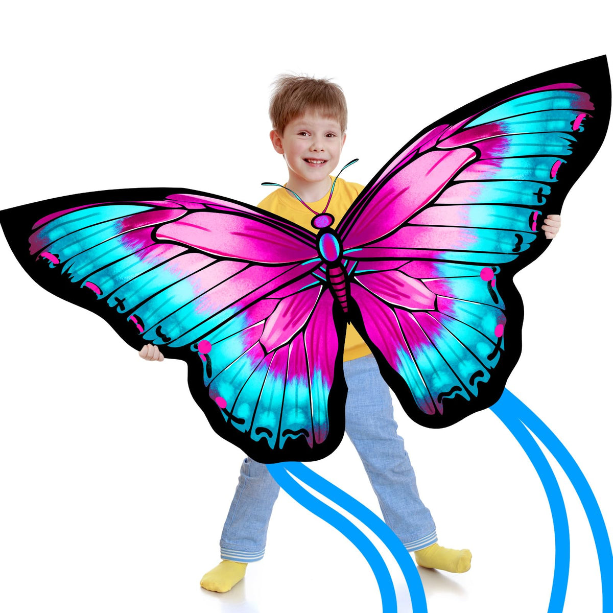 YFAFENGS butterfly kite on the beach, easy setup for kids and beginners.