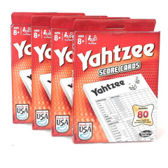 Yahtzee 80-sheet score cards pack on a table for easy scorekeeping during family game night.
