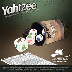 Yahtzee National Parks dice featuring binoculars for park exploration